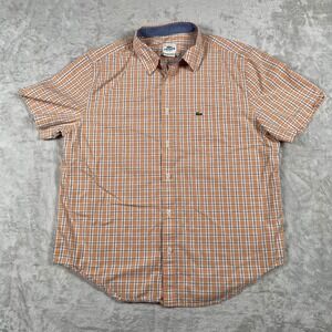 Lacoste Regular Fit Plaid Short Sleeve Button Down Shirt Mens Orange
